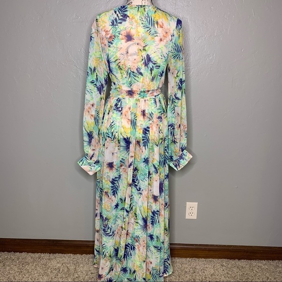 ACEVOG Tropical Floral Chiffon Beach Swimsuit Coverup Maxi Dress - Picture 3 of 10